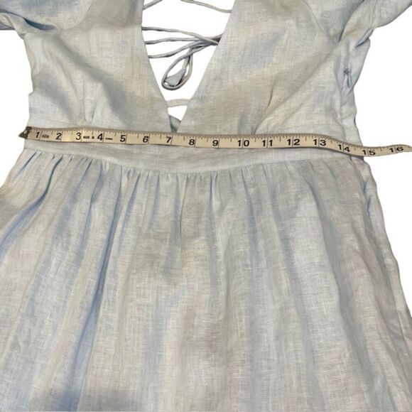 NWT LUSANA Linen Coco Lace Back Tiered Midi Sky Blue Lined Size 4 - Picture 11 of 13